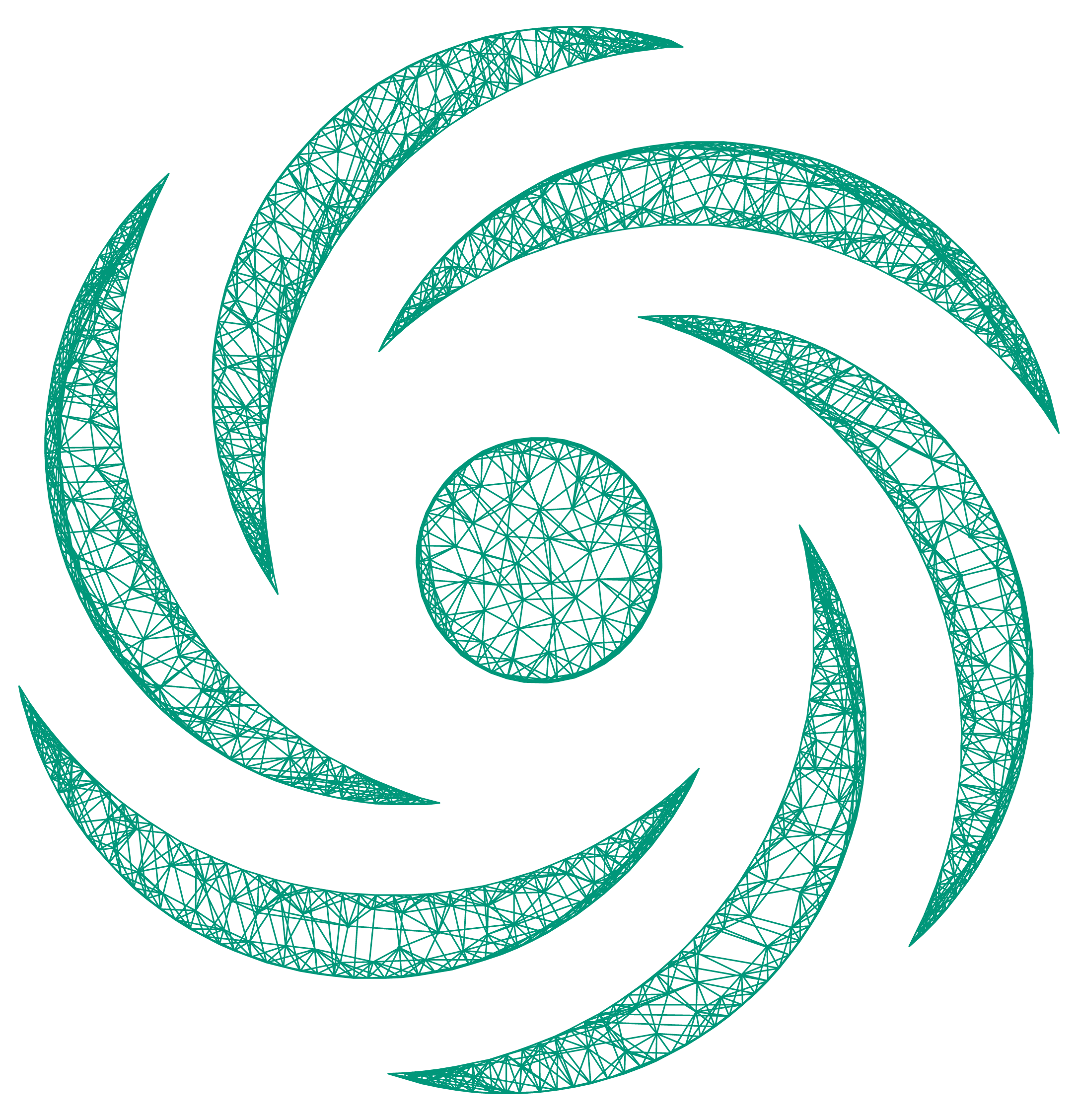 Abstract swirling pattern created from intricate teal wireframe lines, symbolizing micronization.