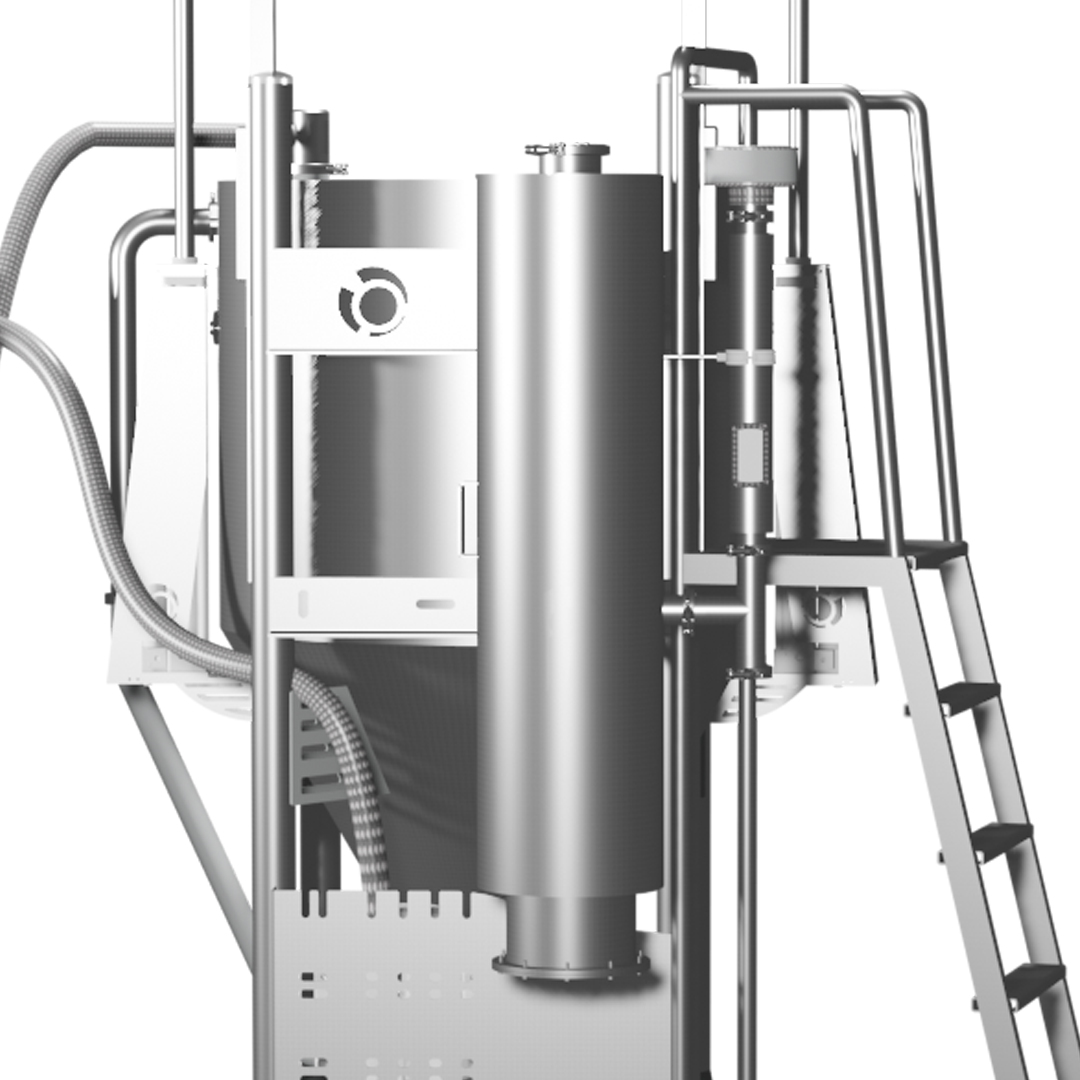 Industrial spray congealing machine with stainless steel components for encapsulation and particle formation in pharmaceutical manufacturing.