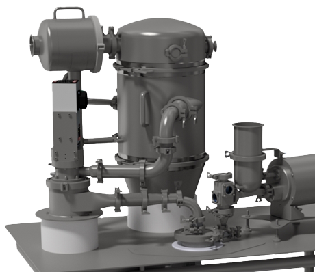Industrial filtration system with multiple connected components and pipes for high-performance processing in PSD analytical applications.