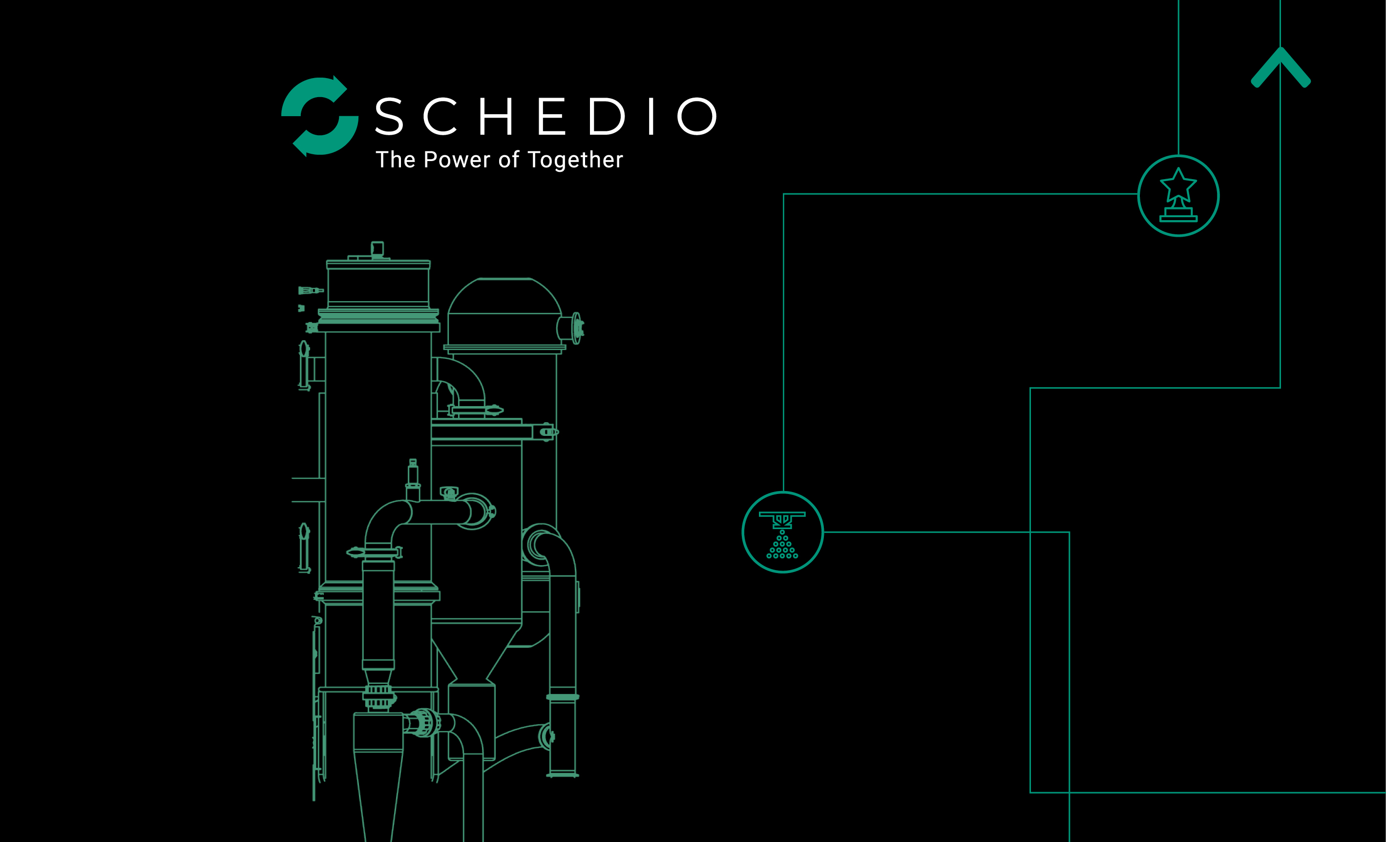Schematic diagram of advanced spray congealing system by Schedio, highlighting particle size engineering solutions on a dark technical background.