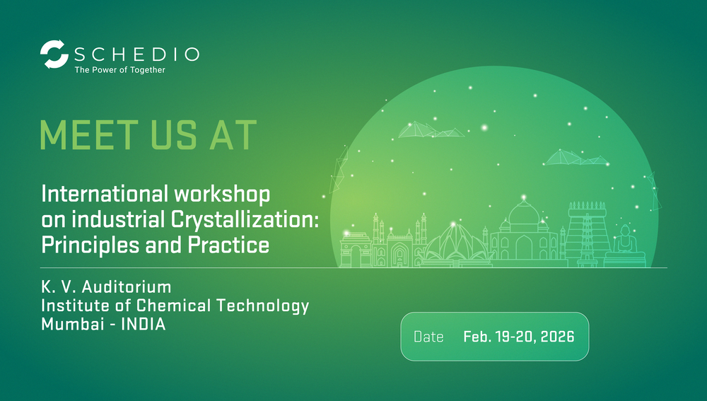 Visual for the International Workshop on Industrial Crystallization in India, attended by Schedio as part of its global presence