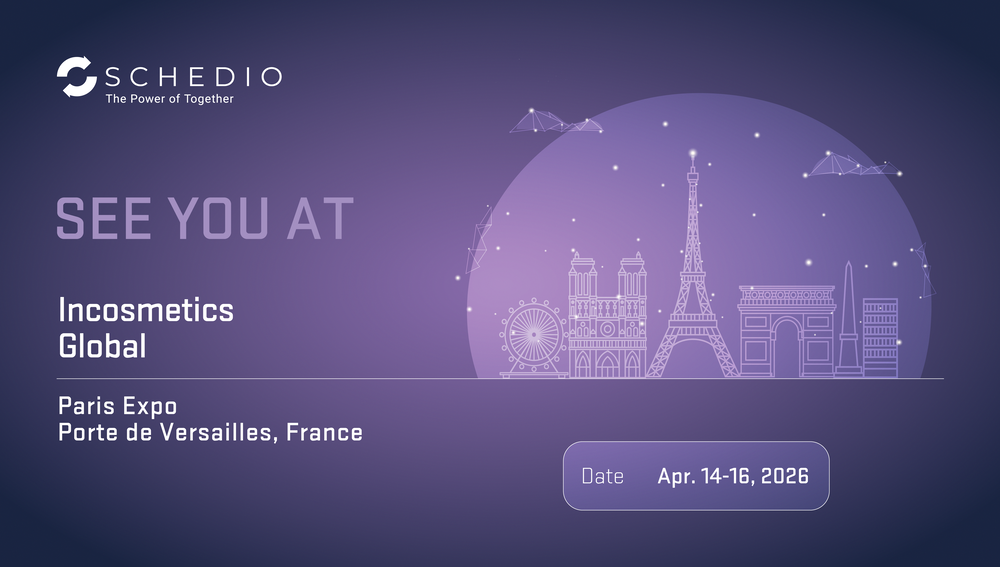 Visual for In-Cosmetics Global in Paris, where Schedio presents its particle engineering solutions for the cosmetic industry