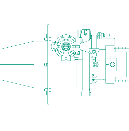 Side view technical diagram of industrial micronization equipment, highlighting the intricate structure and components.
