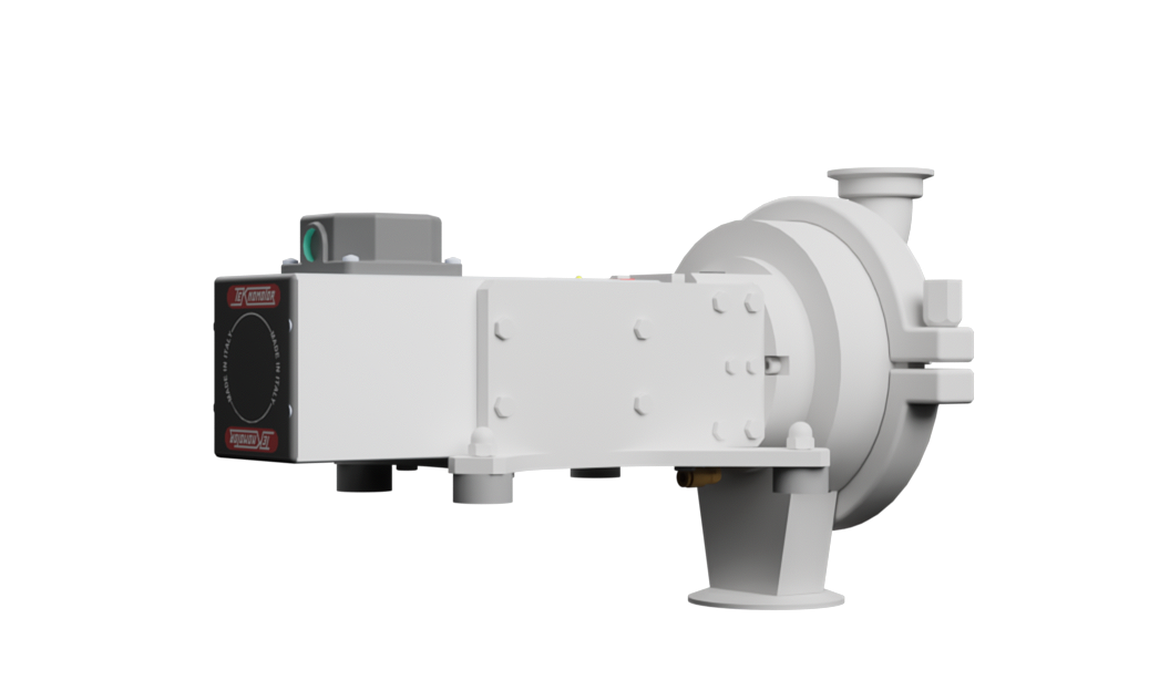 Close-up view of an industrial equipment part, showcasing a detailed mechanical component with a cylindrical shape and bolts.