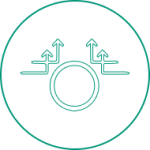 Icon representing multiple arrows emerging from a central circle, symbolizing airflow or dispersion.