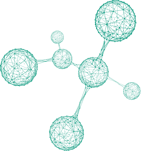 Abstract green network of interconnected spheres, representing a molecular structure or a complex network.