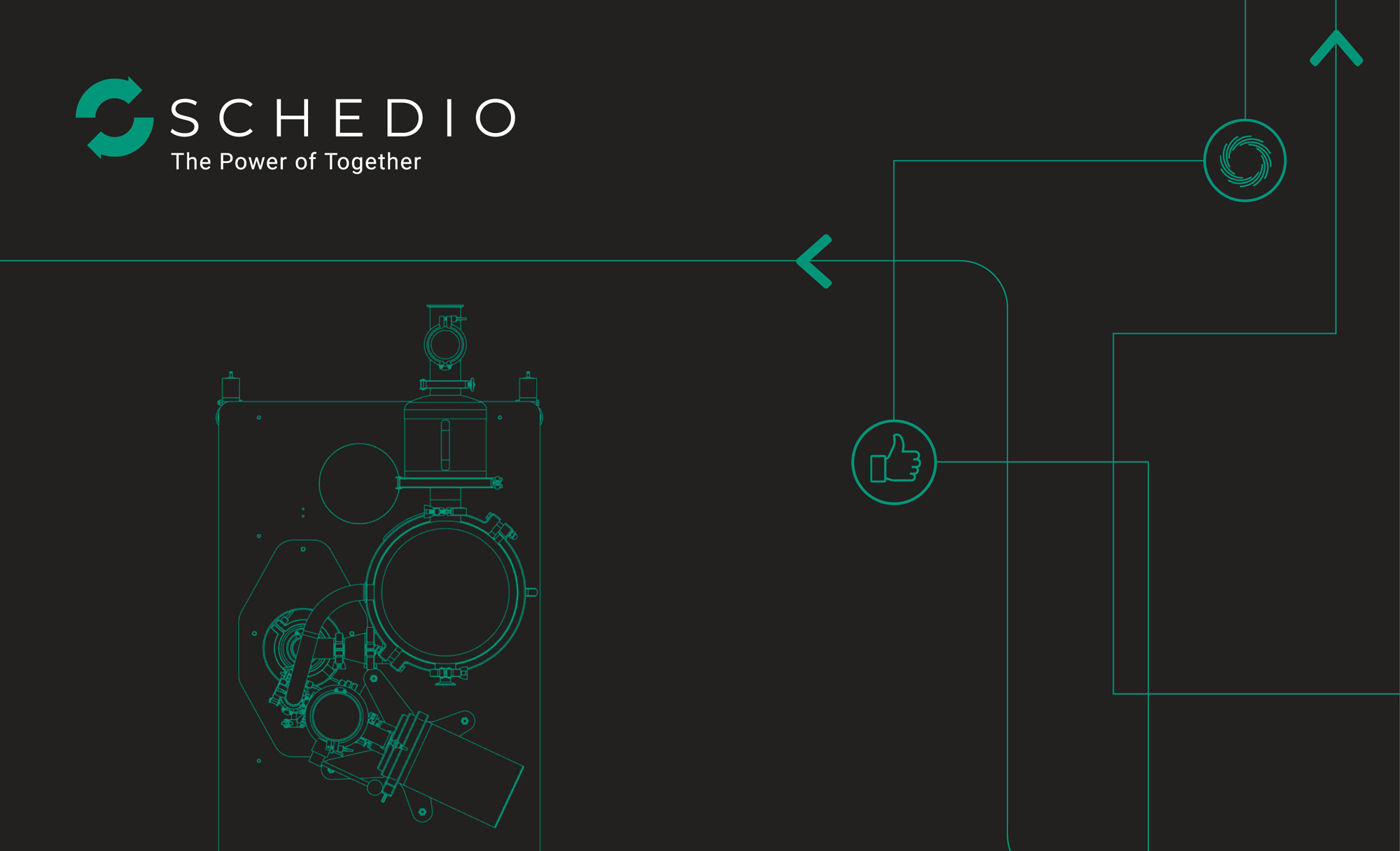 Schedio graphic featuring a technical diagram of equipment, with the title 'Obtaining a Scalable and Reproducible Micronization Process with High Yields Using 5 Grams of the Product.'