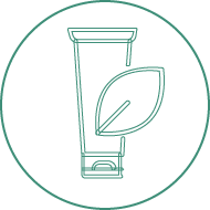 Icon of a cosmetic tube with a leaf, symbolizing eco-friendly or organic cosmetic products.