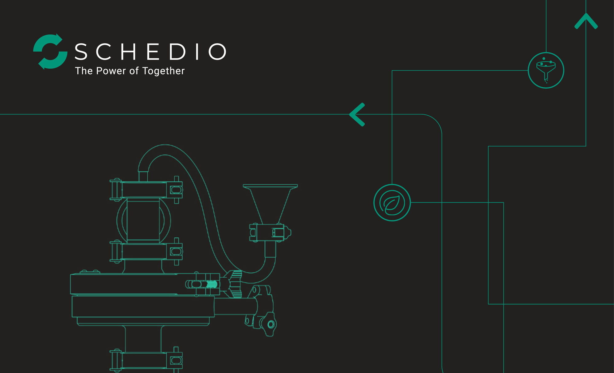 Schedio graphic featuring a technical diagram and the title 'Reducing Gas Consumption by 20% During the Micronization Process with the Coaxial Jet Mill.